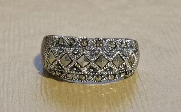 Sterling Silver Marsala Cw Signed Marcasites Art Deco Inspired Ring Sz 9 - Image 2