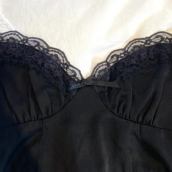 Princess Polly Old School Love Lace Trimming Satin Crop Top - Black - Image 3