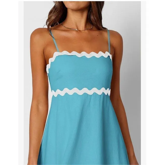 NEW Sleeveless Spaghetti Strap Smocked Rickrack Midi Dress L - Image 6