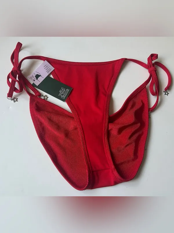Wild Fable Red Ribbed Side Tie Bikini Bottoms NWT Small - Image 6