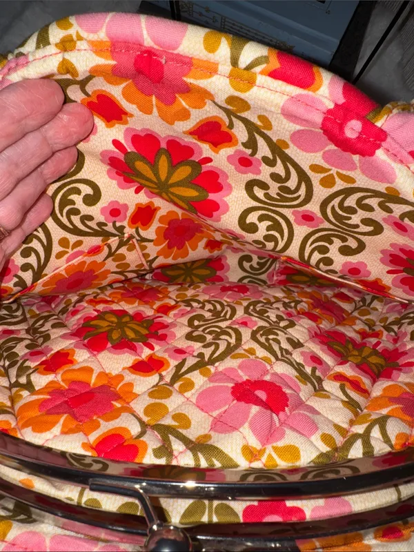 Vera Bradley Floral Quilted Handbag-Pink, Olive & Orange - Image 7