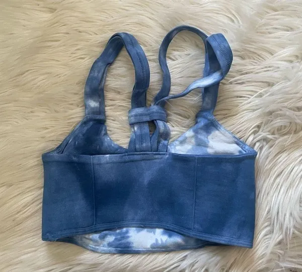 FREE PEOPLE On The Radar Blue Tie Dye Medium Impact Sports Bra - Image 4