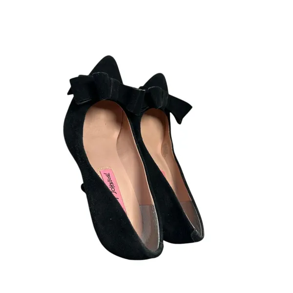 Betsey Johnson‎ Black Suede Bow Pointed Toe Kitten Heel Pumps Classic Shoes - Image 3