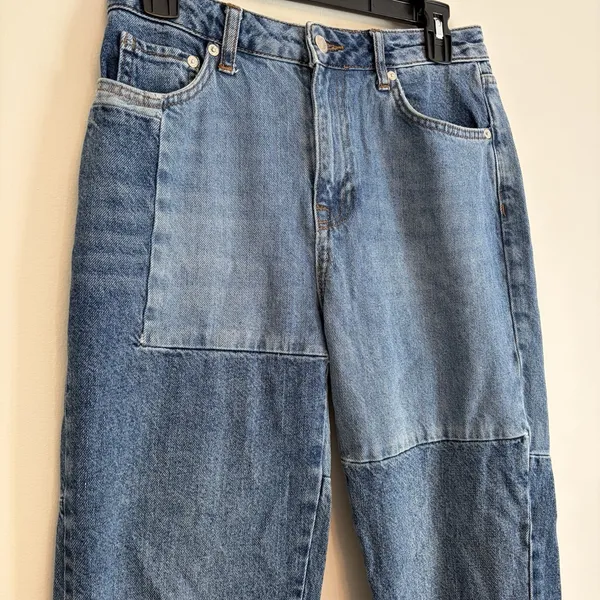 We The Free People sz 26 patchwork‎ tapered Blue Denim jeans boho indie Artsy - Image 2