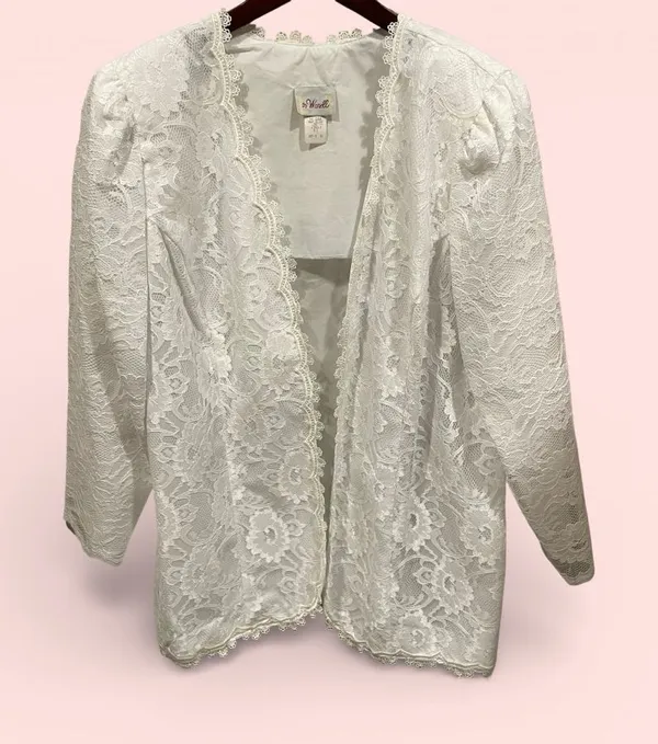 Sweet vintage 80s white lace angel baby fairy lined jacket blazer open front - Image 2