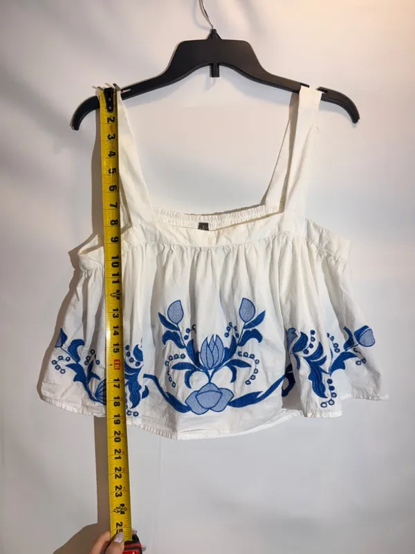 Anthropologie White Cotton Cutwork Embroidered Cropped Scoop Neck Top Size S - Image 5