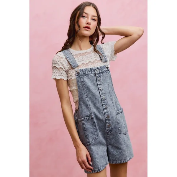 SO ME Denim Washed On Front With Adjustable Strap Romper - Image 8