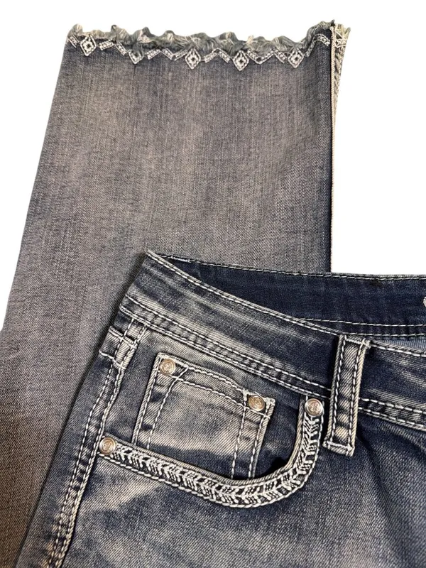 Grace In LA Easy Fit Embellished Bootcut Jeans Rhinestones Thunderbird Sz 30 - Image 3