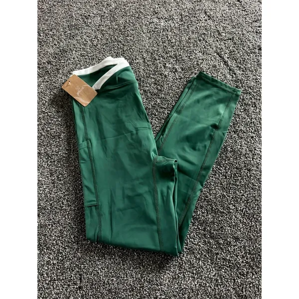 Berlook Leggings Womens Size L Evergreen Green High Waisted Side Pockets - Image 3