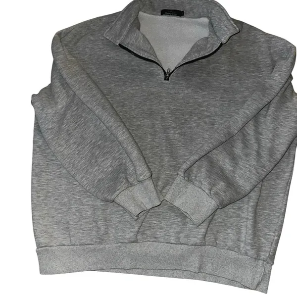 Trendy Queen Heather Grey Quarter Zip Oversized‎ Sweatshirt Pullover Large - Image 2