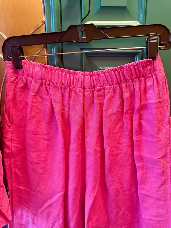 Young Fabulous & Broke Pink Linen Smocked Puff Sleeve Top Wide Leg Slit Pant Set Extra Small - Image 11
