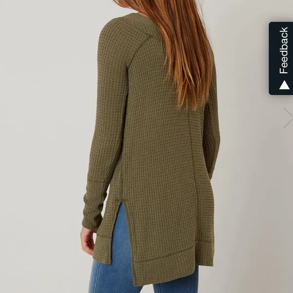 Free People Kate Thermal Long Sleeved Top: Olive Army Camo Green - Image 5