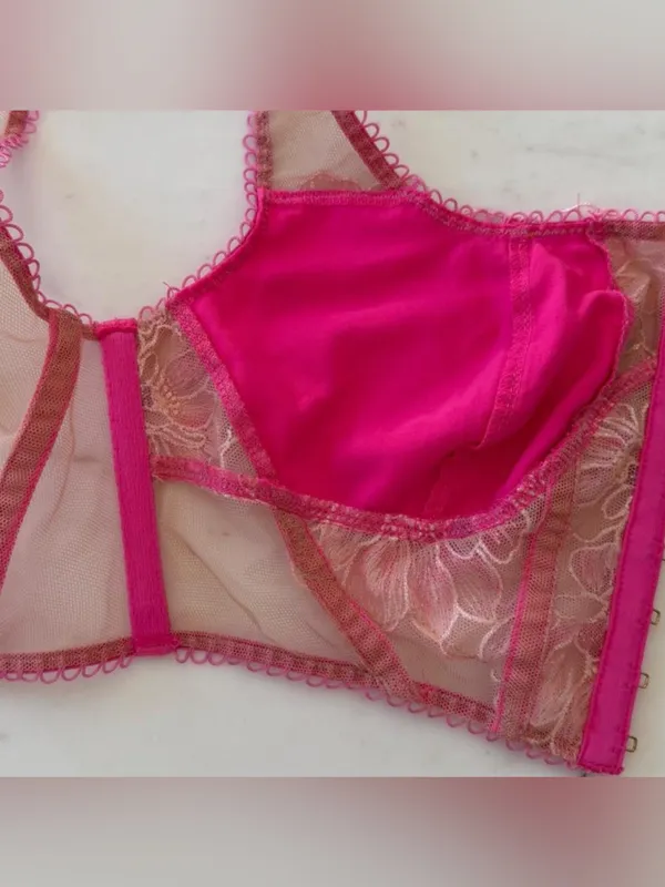 For Love And Lemons Pink Floral Corset Bra - Image 3
