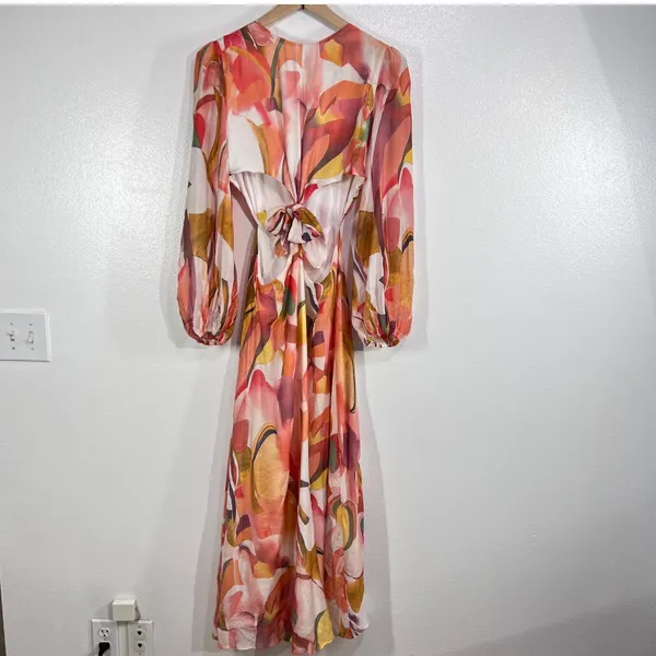 Petal & Pup Laquin Long Sleeve Maxi Dress Abstract Floral Cutout Bow Back Large‎ - Image 3