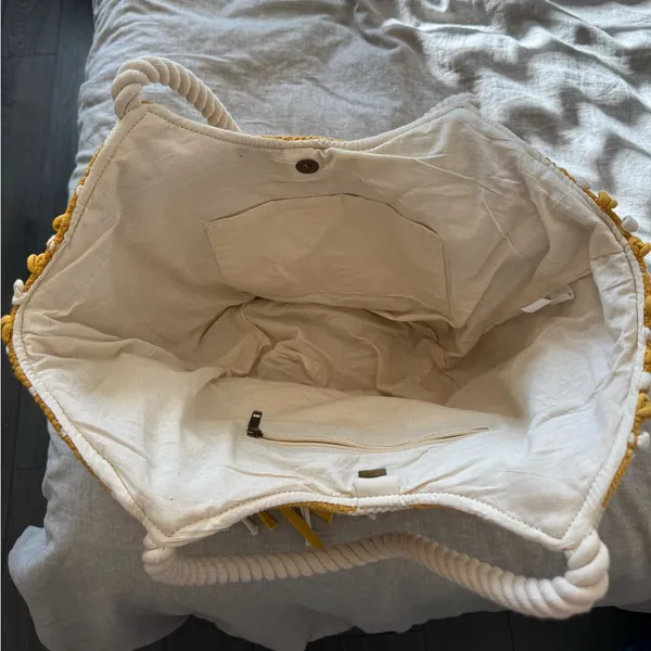Yellow and White Beach Tote Bag - Image 5