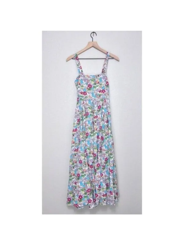 S/W/F Apron Maxi Dress S Lush Floss Multicolor Floral Square Neck Boho Tropical - Image 5