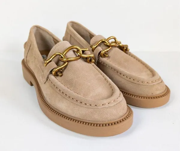STEVE MADDEN Tan Suede Karmine Chunky Chain Loafer Leather Slip On Women's 6 - Image 2