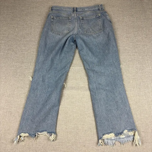 We The Free Jeans Womens 28 Blue Light Wash High Rise Straight Distressed Hem - Image 2