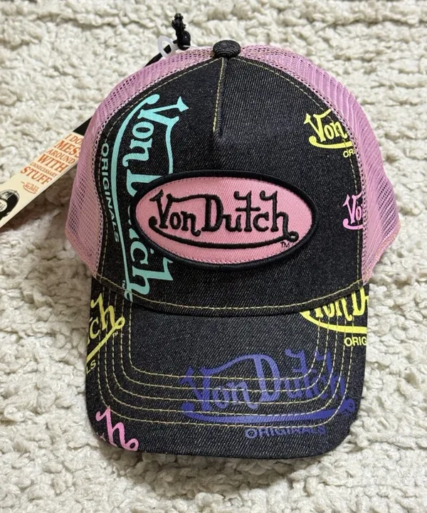 New unisex Von Dutch Tagged dark denim Trucker Hat - Image 2