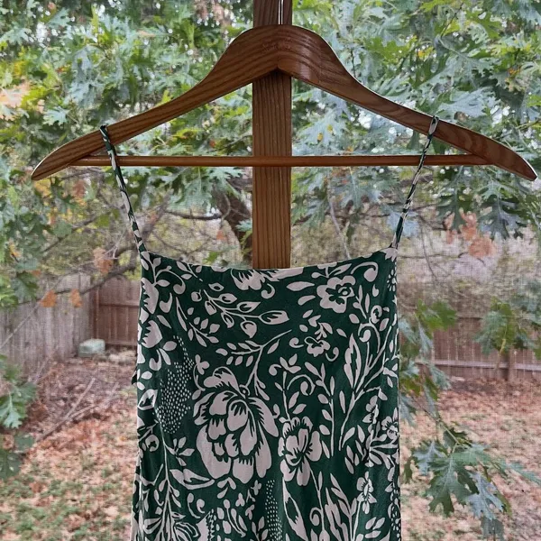 Zara Women's Green And White Floral Satin Slip Dress Size XS - Image 3