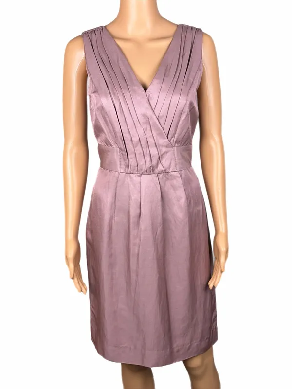 BANANA REPUBLIC NWT Mauve Linen-Blend Sleeveless Surplice Pleated Dress Size 10P - Image 2