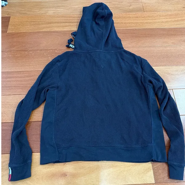 Tommy Jeans Zip Up Hoodie Womens Navy Waffle‎ Knit Thermal Flag Logo M - Image 7