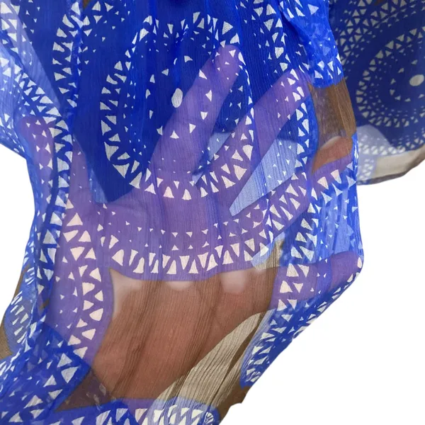 Tory Burch Forisa Silk Dress 4 Blue Brown Geometric Braided Neck Flaw Read - Image 10