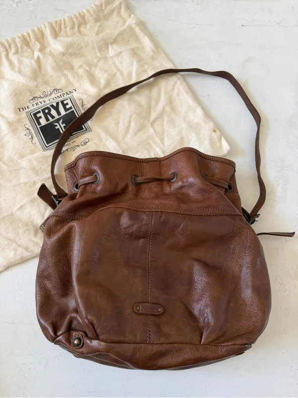 FRYE “BROOKE” BROWN LEATHER SHOULDER BAG WITH DUST BAG - Image 2