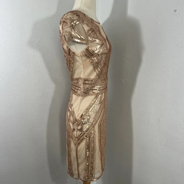 NWT Windsor Rose Gold Sequin Mesh Mini‎ Dress - Image 3