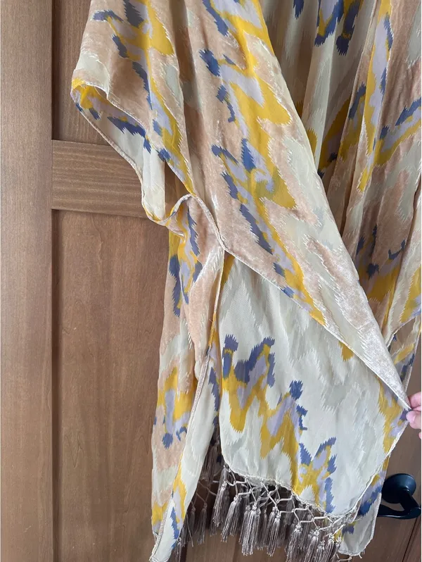 Free People Dripping Velvet Burnout Fringe Kimono Duster Yellow Women’s ONE SIZE - Image 6