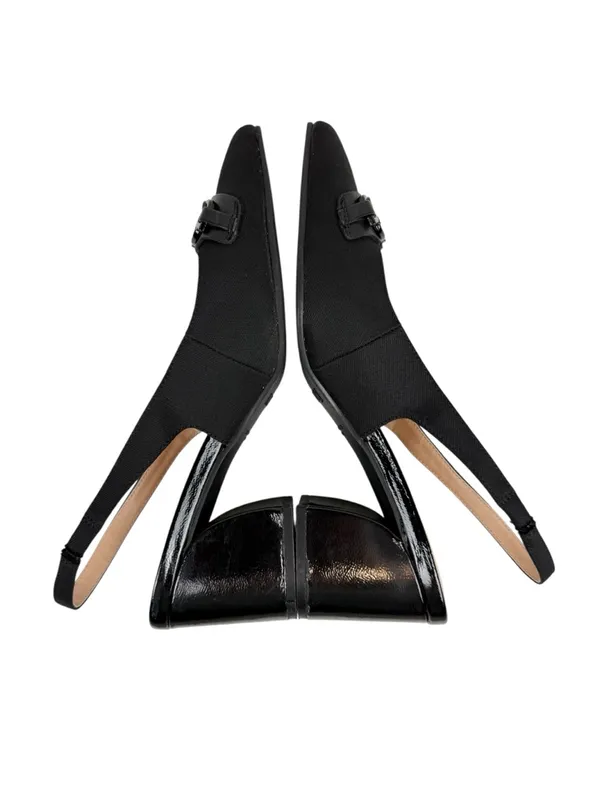 NYDJ Sanya Slingback Point‎ Toe Heels Blacklast Denim Black Buckle Size 9 - Image 6