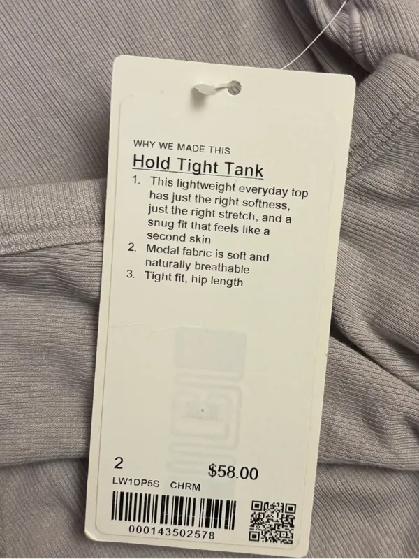NWT Lululemon Hold Tight Tank Top Chrome Grey Size 2 Ribbed Crewneck - Image 6