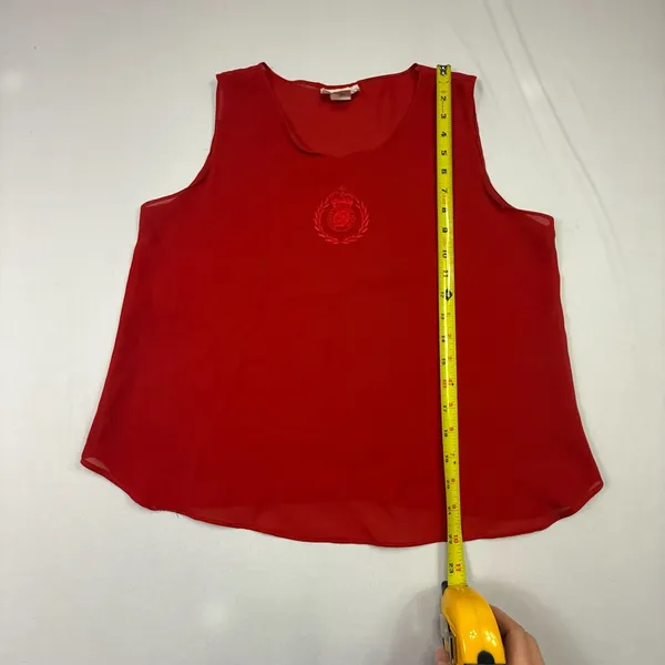 Diamond's U.S.A. Red Sleeveless Crest Embroidered Sheer Top Size Medium - Image 4