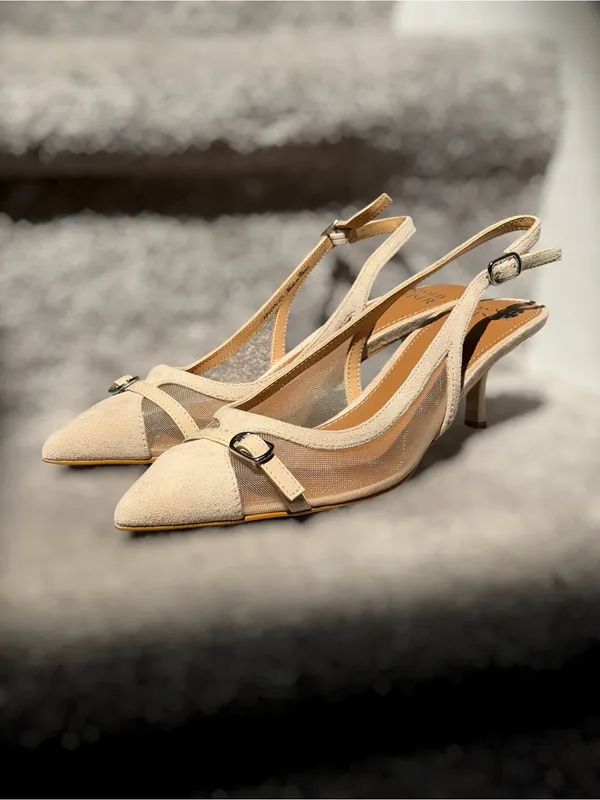 Donald Pliner Carwyn Mesh Slingback Kitten Heels Pointed Toe‎ Nude 6.5 Chic Work - Image 7