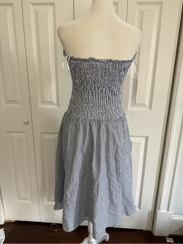 English Factory Smocked Strapless Striped Midi Dress Black/White Medium - Image 2