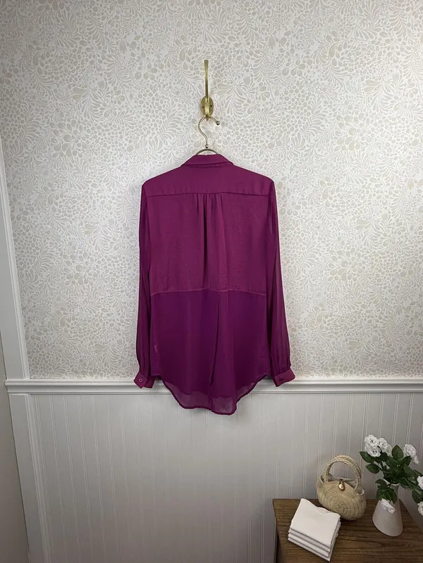 Free People Purple Sheer Best of Both Worlds Button-up Blouse - Size - Small - Image 4