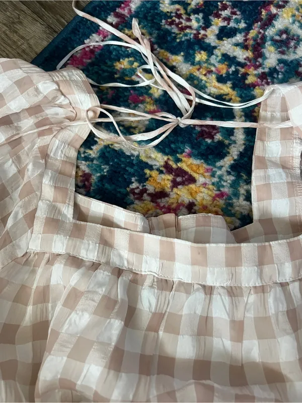 EN SAISON GINGHAM DRESS Size S Tan - Image 7
