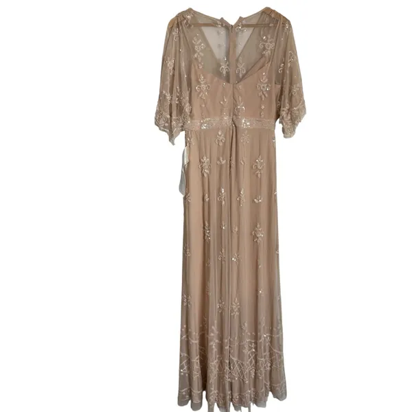 Mac Duggal Blush Pink V Neck Flounce Sleeve Embellished Mesh Gown Size 8 - Image 12