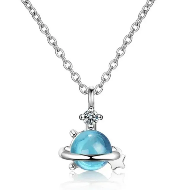 Mini Diamond Waterdrop Necklace Blue - Image 3