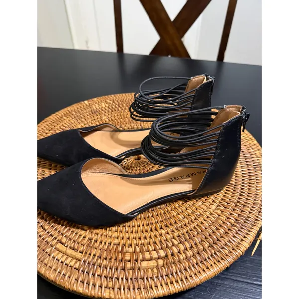 Rampage Pretty Black Pointed Toe Strappy Ankle Cage d'Orsay Flats Size 8.5 M - Image 4