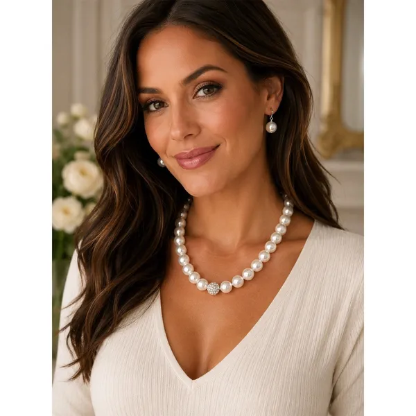 Jennifer Faux Pearl Necklace Earrings Set Ivory Bridal vintage inspired coquette - Image 3