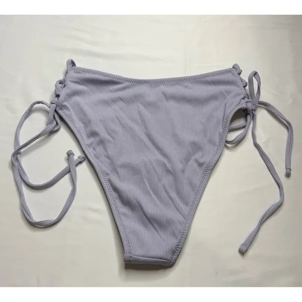 ZAFUL Womens Lavender Ribbed Tie Front High Waisted Two Piece Bikini Set Size S - Image 6