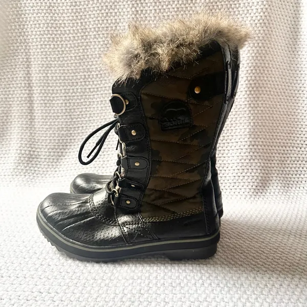Sorel Women Tofino II Black NL-3071-371 Green Camo Fur Lined Trim Snow Boots 8 - Image 5