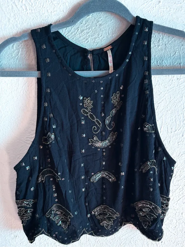 Free People Esther Studded Beaded Crop Tank Top Open Back Boho Festival Medium - Image 3