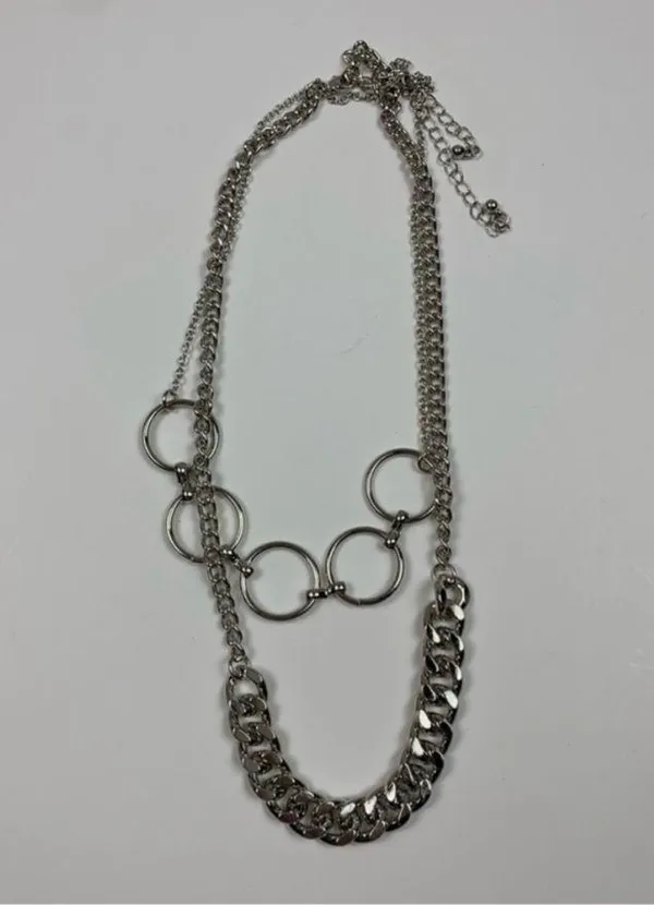 Hot Topic Silver Costume Chain & O-Loop Layered 2 Piece Necklace Set NWT New - Image 5