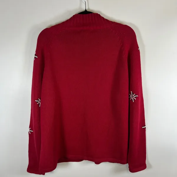 Mandal‎ Bay Red Snowman Christmas Sweater Zip Up Cardigan Beaded Snowflake XL - Image 8