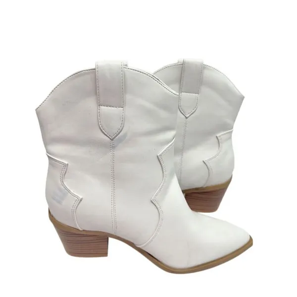 Journee Collection Western Boots Size 9 White‎ Pointed Toe Block Heel - Image 5