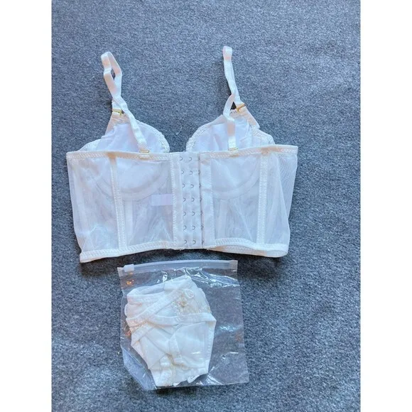 Floral Embroidered Mesh Bustier Set Size 34/75A New Longline‎ Lingerie Thong - Image 3