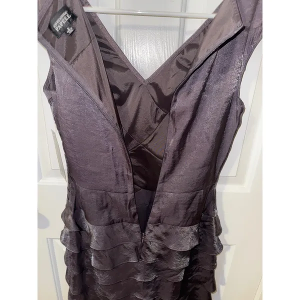 Adrianna Papell Womens Metallic Tiered Ruffle Cocktail‎ Dress Charcoal Grey 8 - Image 7
