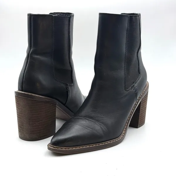 Crown Vintage Pimmy Chelsea Boots 7.5 Black Leather Pointed Toe Block‎ Heel - Image 6